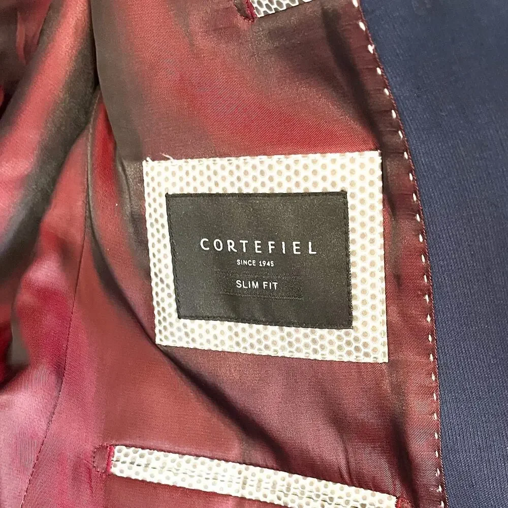 Cortefiel Mens Slim Fit 2 Button Blazer Jacket‎ Size 50 Blue Preppy Sport Coat